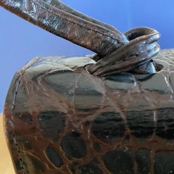 Vtg. 1950’s Hudson's Bay Co. LEATHER + SUEDE HANDBAG Embossed Croc/Gator/Snake - Picture 6 of 16